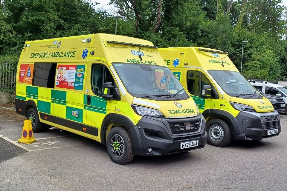 Ambulance parked outside a hospital
